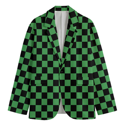 Green And Black Checkered Pattern Print Men's Blazer