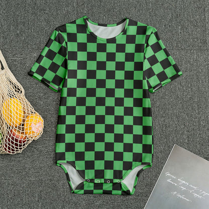 Green And Black Checkered Pattern Print Men's Bodysuit