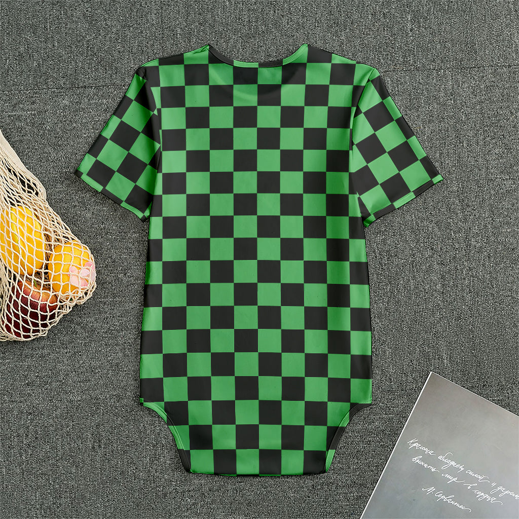 Green And Black Checkered Pattern Print Men's Bodysuit