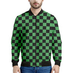 Green And Black Checkered Pattern Print Men's Bomber Jacket