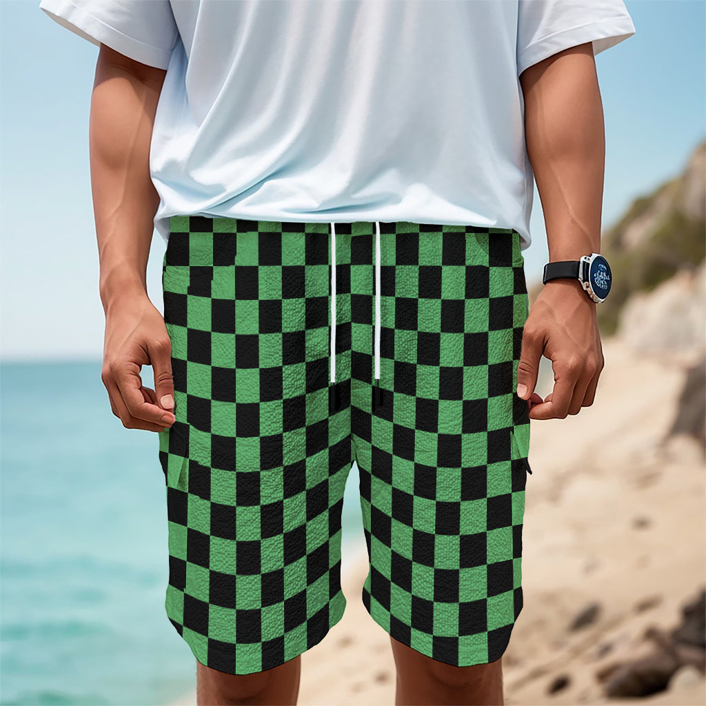 Green And Black Checkered Pattern Print Men's Cargo Shorts