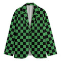 Green And Black Checkered Pattern Print Men's Cotton Blazer