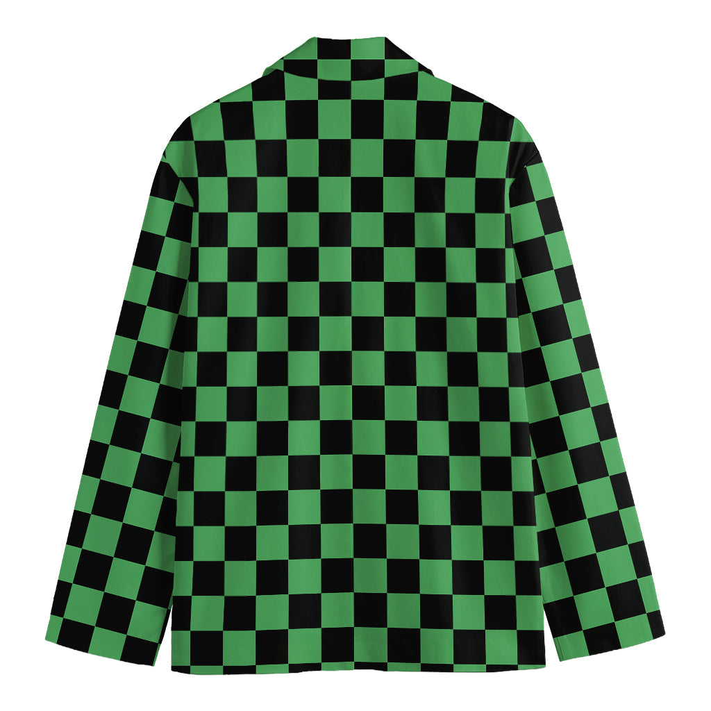 Green And Black Checkered Pattern Print Men's Cotton Blazer
