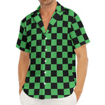 Green And Black Checkered Pattern Print Men's Deep V-Neck Shirt