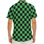 Green And Black Checkered Pattern Print Men's Deep V-Neck Shirt
