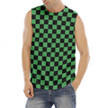 Green And Black Checkered Pattern Print Men's Fitness Tank Top