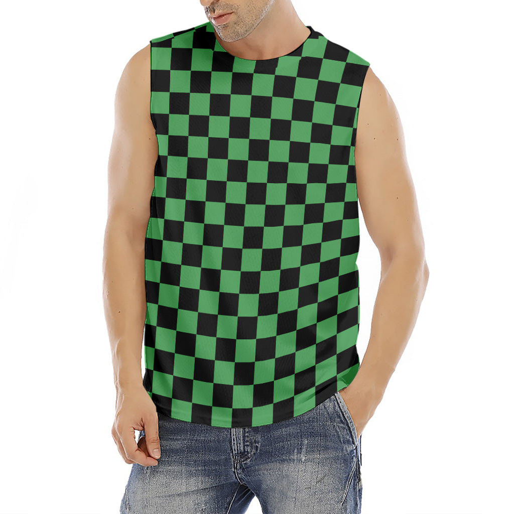 Green And Black Checkered Pattern Print Men's Fitness Tank Top