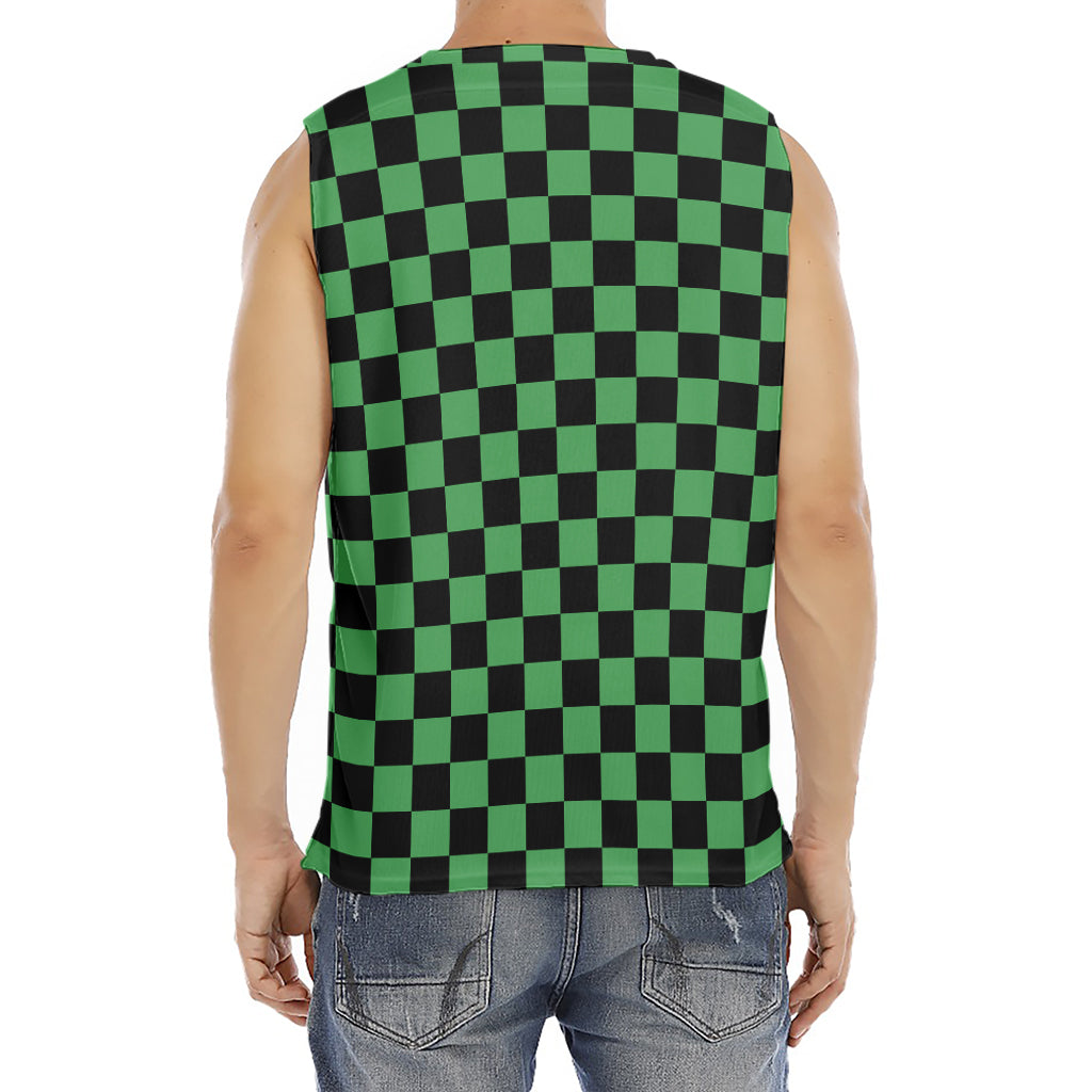Green And Black Checkered Pattern Print Men's Fitness Tank Top