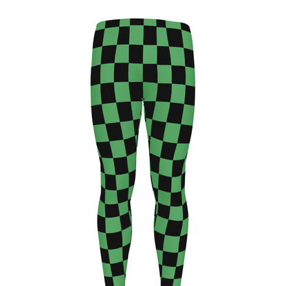 Green And Black Checkered Pattern Print Men's leggings