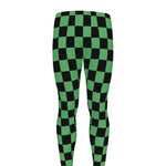 Green And Black Checkered Pattern Print Men's leggings