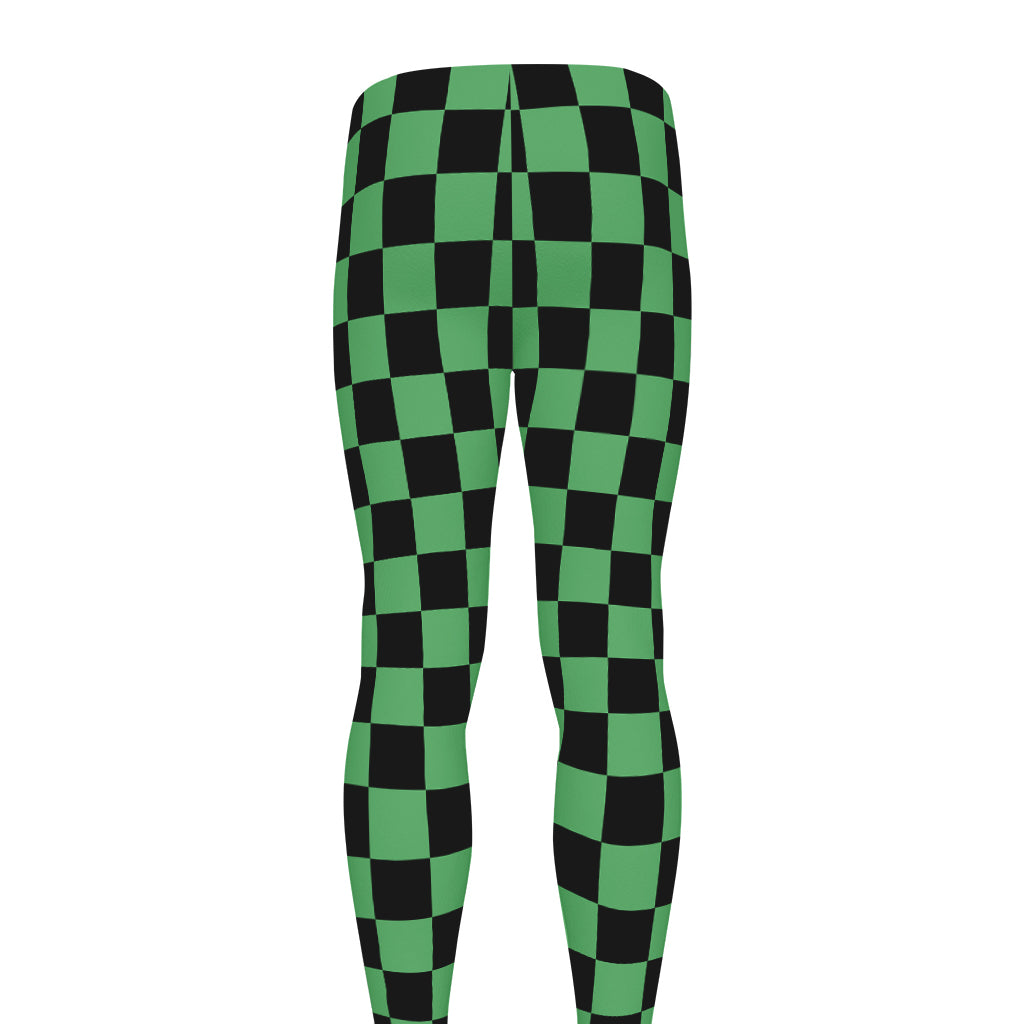 Green And Black Checkered Pattern Print Men's leggings