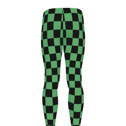 Green And Black Checkered Pattern Print Men's leggings