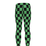 Green And Black Checkered Pattern Print Men's leggings