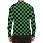 Green And Black Checkered Pattern Print Men's Long Sleeve Rash Guard