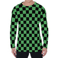 Green And Black Checkered Pattern Print Men's Long Sleeve T-Shirt