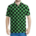 Green And Black Checkered Pattern Print Men's Polo Shirt