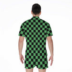 Green And Black Checkered Pattern Print Men's Rompers