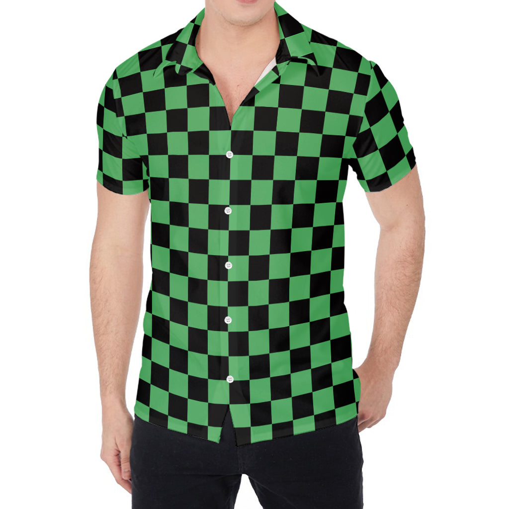 Green And Black Checkered Pattern Print Men's Shirt
