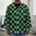 Green And Black Checkered Pattern Print Men's Shirt Jacket