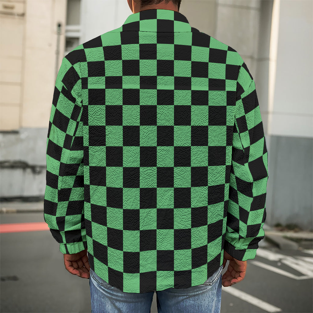 Green And Black Checkered Pattern Print Men's Shirt Jacket