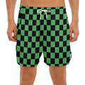 Green And Black Checkered Pattern Print Men's Split Running Shorts