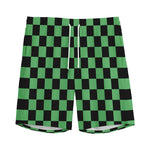 Green And Black Checkered Pattern Print Men's Sports Shorts