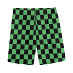 Green And Black Checkered Pattern Print Men's Sports Shorts