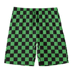 Green And Black Checkered Pattern Print Men's Swim Trunks