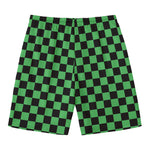 Green And Black Checkered Pattern Print Men's Swim Trunks