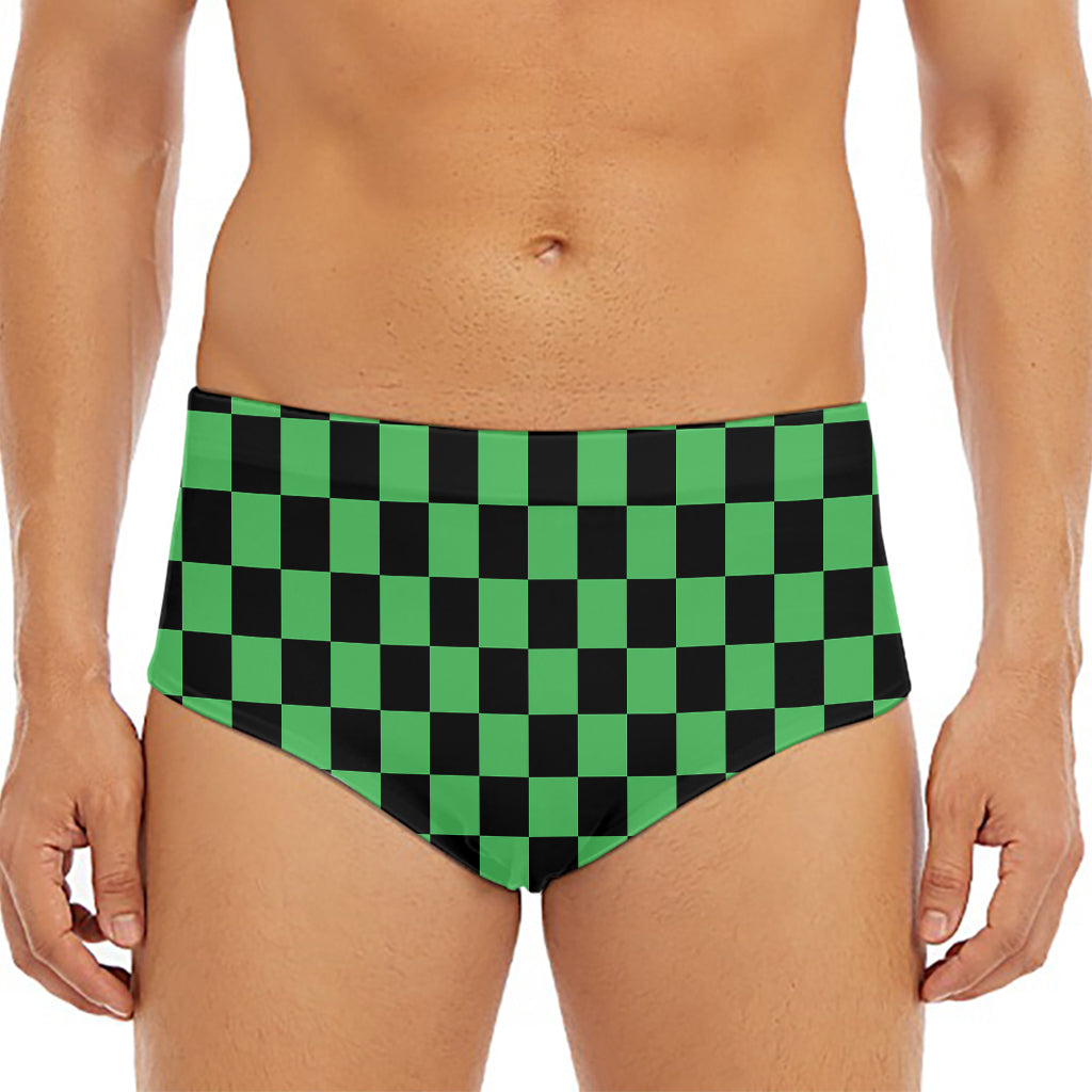 Green And Black Checkered Pattern Print Men's Triangle Swim Briefs