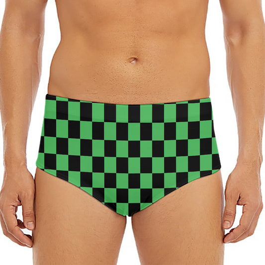 Green And Black Checkered Pattern Print Men's Triangle Swim Briefs