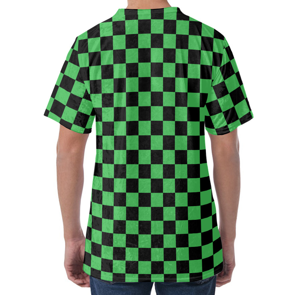 Green And Black Checkered Pattern Print Men's Velvet T-Shirt
