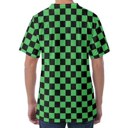 Green And Black Checkered Pattern Print Men's Velvet T-Shirt