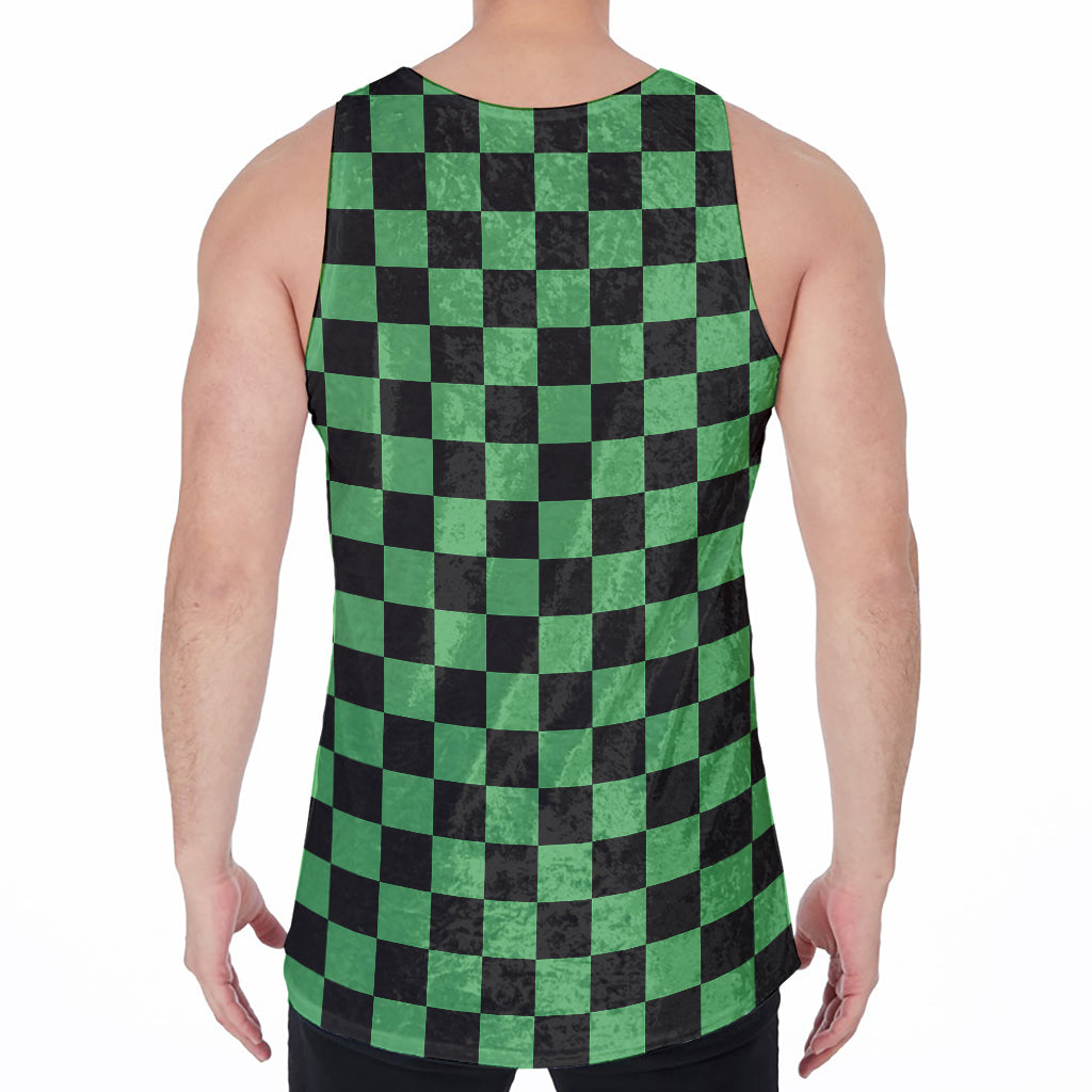 Green And Black Checkered Pattern Print Men's Velvet Tank Top