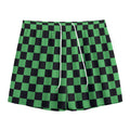 Green And Black Checkered Pattern Print Mesh Shorts