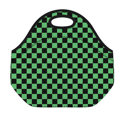 Green And Black Checkered Pattern Print Neoprene Lunch Bag