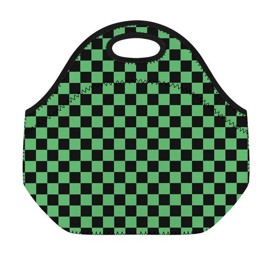 Green And Black Checkered Pattern Print Neoprene Lunch Bag