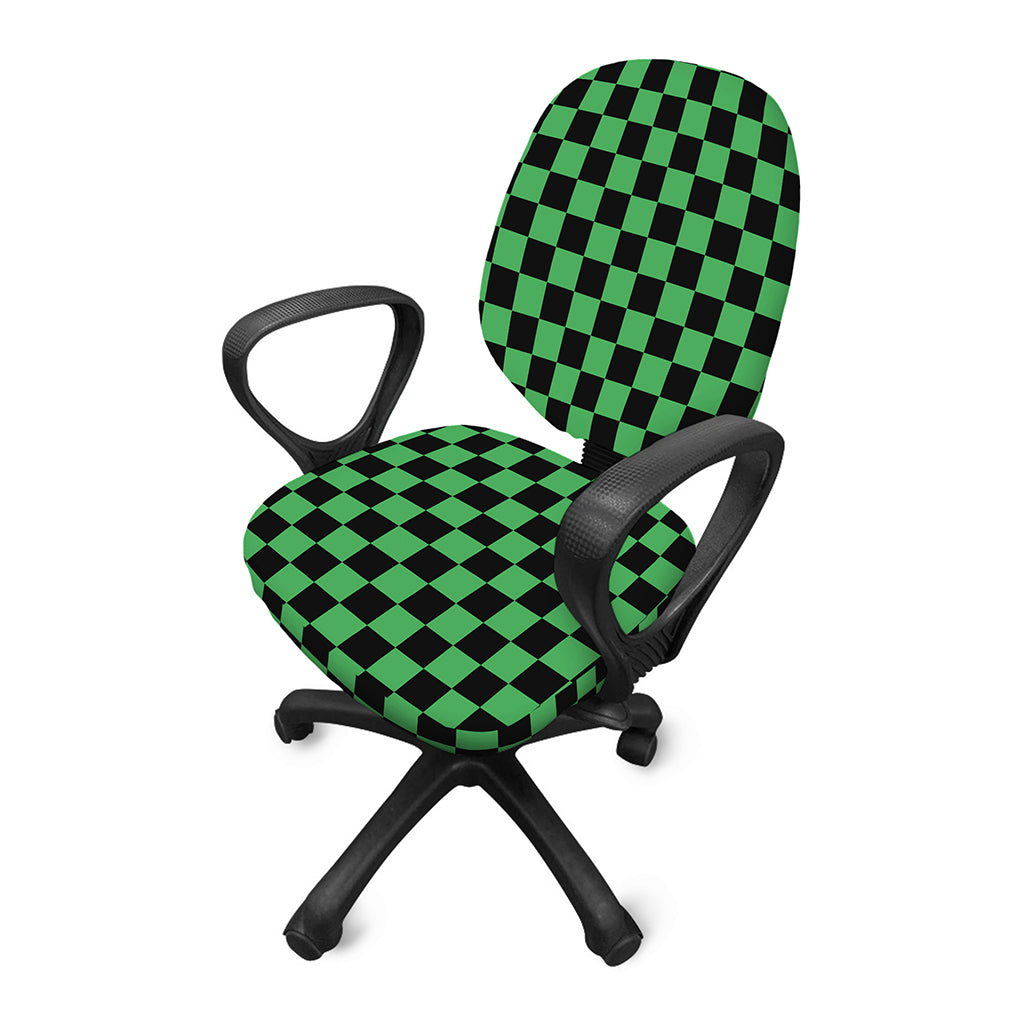 Green And Black Checkered Pattern Print Office Chair Cover