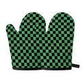 Green And Black Checkered Pattern Print Oven Mitts