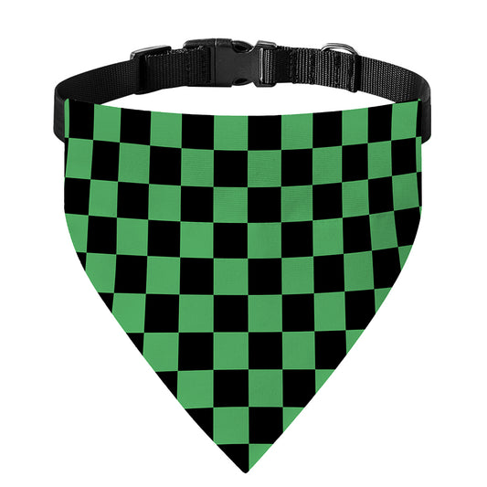 Green And Black Checkered Pattern Print Over The Collar Dog Bandana