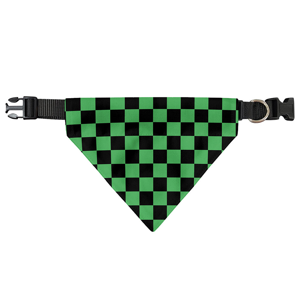 Green And Black Checkered Pattern Print Over The Collar Dog Bandana