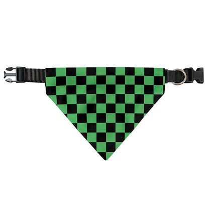 Green And Black Checkered Pattern Print Over The Collar Dog Bandana