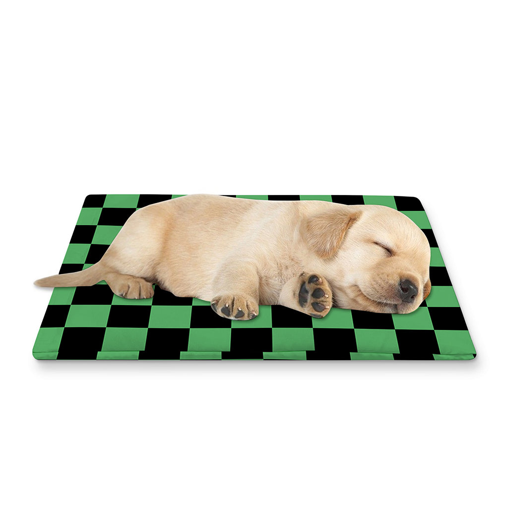 Green And Black Checkered Pattern Print Pet Cooling Mat Cover