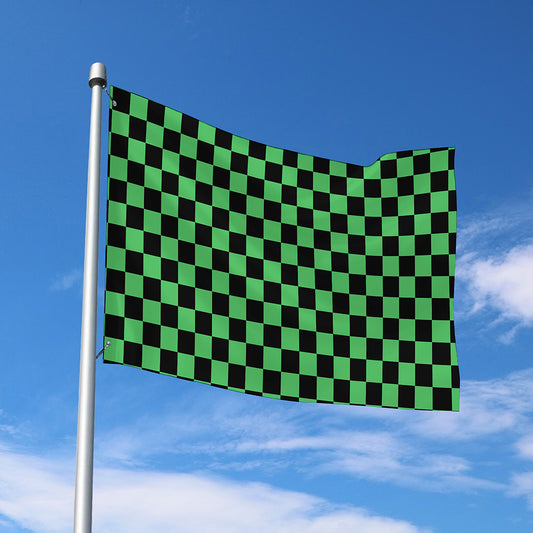 Green And Black Checkered Pattern Print Polyester Flag