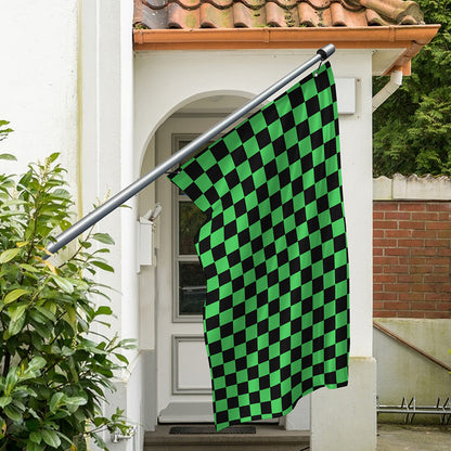 Green And Black Checkered Pattern Print Polyester Flag