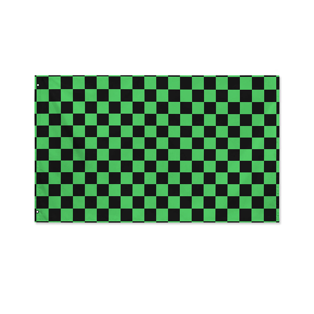Green And Black Checkered Pattern Print Polyester Flag
