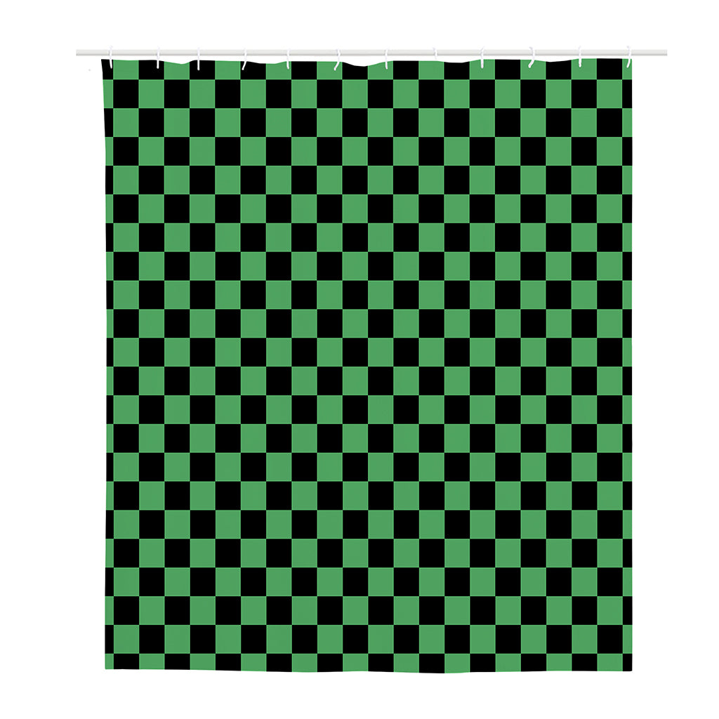 Green And Black Checkered Pattern Print Polyester Shower Curtain