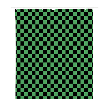 Green And Black Checkered Pattern Print Polyester Shower Curtain