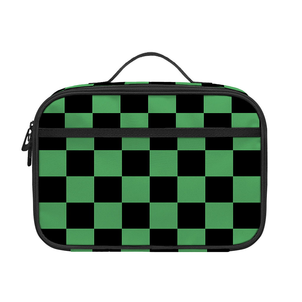 Green And Black Checkered Pattern Print Portable Lunch Bag