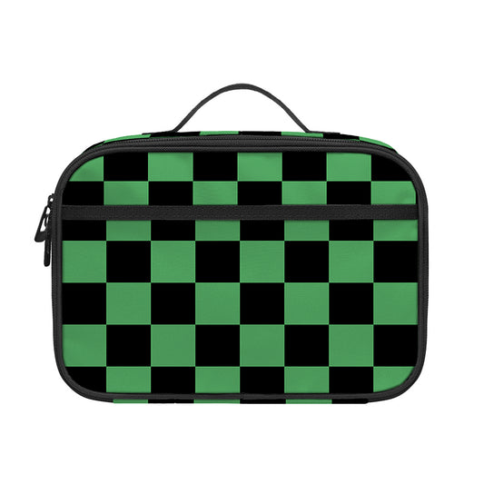 Green And Black Checkered Pattern Print Portable Lunch Bag